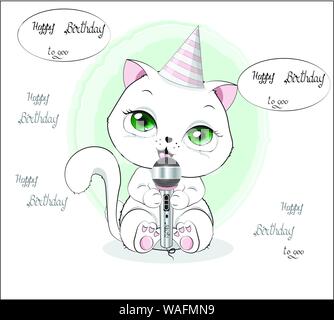 Mignon Adorable Chaton Blanc Iwith Org Le Microphone Chante La Chanson Image Vectorielle Stock Alamy