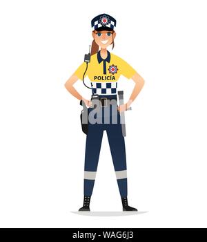 La patrouille de police woman uniforme d'été. Happy smiling Europe policewoman agents. Isolé Illustration de Vecteur