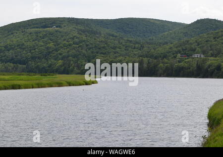 L'été en Nouvelle-Écosse : donnant sur la rivière Margaree près de Margaree Forks, sur l'île du Cap-Breton Banque D'Images