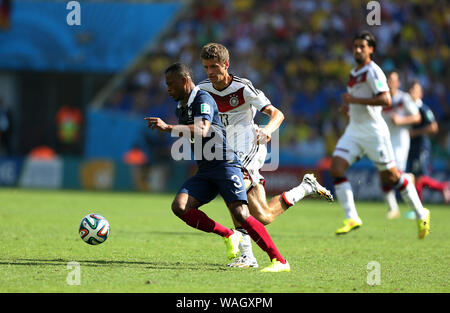 Rio de Janeiro, le 4 juillet 2014. Footballeur français Evra, lors du match entre la France et l'Allemagne, pour la coupe du monde 2014 au stade Maracanã à R Banque D'Images