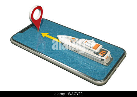 Voile flotte sur le smartphone à épingle. Le rendu 3D Banque D'Images