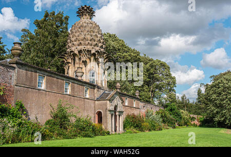 L'arrêt Dunmore Pineapple building dans Dunmore Park, Airth, Ecosse. Construit en 1761 comme maison d'été et jardin immobilier de la folie. Banque D'Images