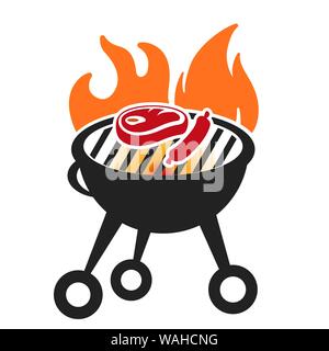 Vector illustration. L'icône de barbecue avec de la viande et de l'incendie. Simple et plat. Illustration de Vecteur