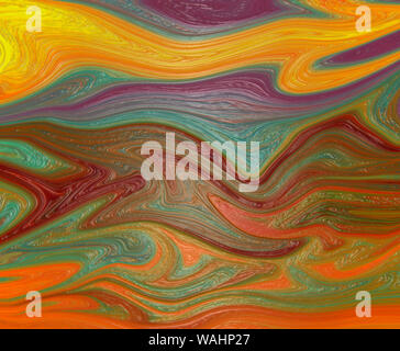 Résumé fond coloré d'une épaisse couche de peinture texturée marbrée design en bleu vert jaune violet orange et rouge dans l'art graphique moderne artsy illustrat Banque D'Images