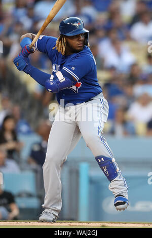 20 août 2019 - Toronto Blue Jays de troisième but Vladimir Guerrero Jr. (27) bats pour Toronto pendant le jeu entre les Blue Jays de Toronto et les Dodgers de Los Angeles au Dodger Stadium à Los Angeles, CA. (Photo de Peter Renner and Co) Banque D'Images