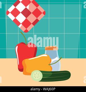 Concombre et poivrons sel Préparation la cuisson vector illustration Illustration de Vecteur
