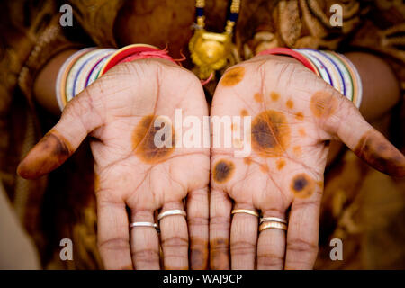 L'Inde, le Rajasthan. Woman's hands avec coloration au henné. En tant que crédit : Jim Nilsen / Jaynes Gallery / DanitaDelimont.com Banque D'Images