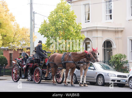 L'Australie, la Tasmanie. Quartier historique de Hobart, rapporté à cheval en calèche. Banque D'Images