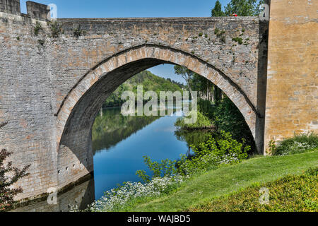 France, Cahors. Pont Valentre sur la rivière Lot Banque D'Images