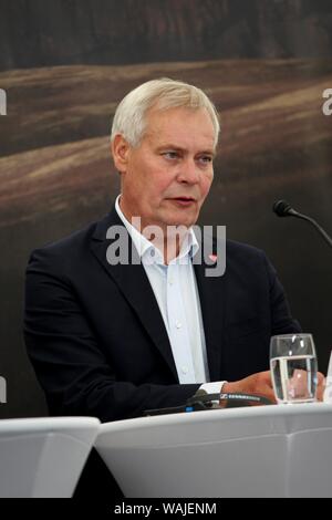 Videy, Islande. 20e Août, 2019. Le Premier ministre finlandais Antti Rinne, prendra la parole lors d'une conférence de presse après une rencontre avec la chancelière Merkel et d'autres chefs de gouvernement des pays scandinaves. Credit : Steffen Trumpf/dpa/Alamy Live News Banque D'Images