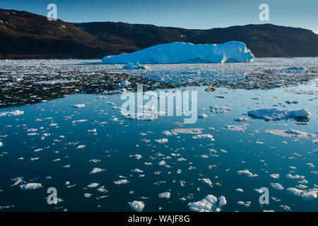 Le Groenland. Eqip Sermia. Icebergs et brash. Banque D'Images