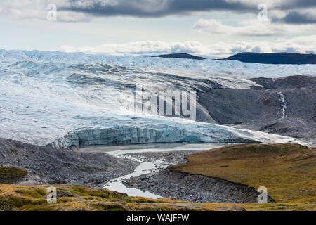 Le Groenland. Kangerlussuaq. Le recul du glacier Russell au bord de la calotte de glace. Banque D'Images