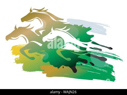 Les Chevaux sauvages s'exécutant sur un pré. Image de couleurs stylisée de runnig trois chevaux. Vector disponibles. Illustration de Vecteur