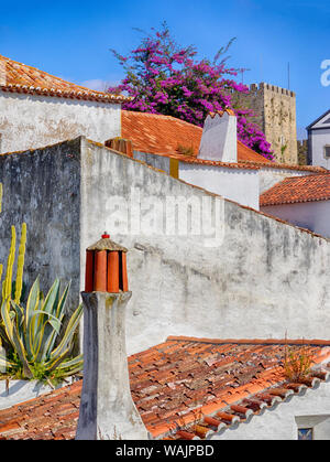 Le Portugal, Leiria. Toits à Obidos cityscape Banque D'Images