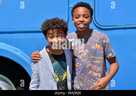 Abbaye de Michée et les jeunes qui fréquentent la "Dallas Angry Birds Film 2' premiere au Westwood Regency Theatre le 10 août 2019 à Los Angeles, Californie. Banque D'Images