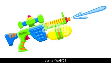 Pistolet à eau de tir. Jouet multicolore brillant pour enfants. Objet isolé. Illustrations vectorielles plates sur fond blanc. Illustration de Vecteur