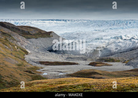 Le Groenland, Kangerlussuaq. Le recul du glacier Russell au bord de la calotte de glace. Banque D'Images