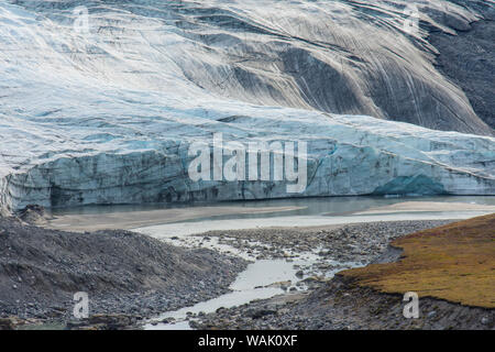 Le Groenland, Kangerlussuaq. Le recul du glacier Russell au bord de la calotte de glace. Banque D'Images