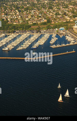 Vue aérienne de voilier, course Shilshole Bay et le port de plaisance, Seattle, Washington State, USA. (Usage éditorial uniquement) Banque D'Images