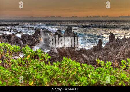 Lever du soleil à Laupahoehoe Beach Park, Hamakua Coast, Big Island, Hawaii Banque D'Images