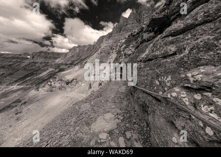 La section étroite de la Highline Trail au-dessus de la route de Sun dans le Glacier National Park, Montana, USA Banque D'Images