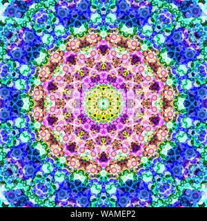 Résumé bleu mosaïque fractale hexagonale symétrique Banque D'Images