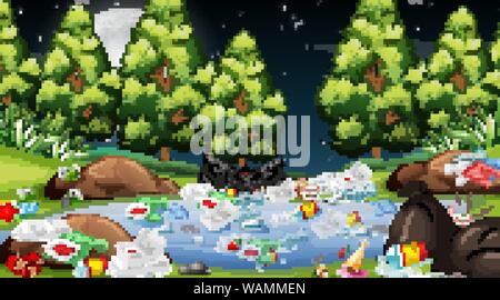 Les ordures dans l'illustration de la scène du parc Illustration de Vecteur