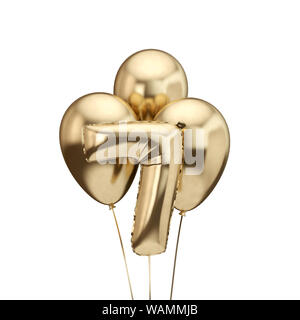 Feuille d'or 7e anniversaire des tas de ballons. Joyeux anniversaire. Le Rendu 3D Banque D'Images