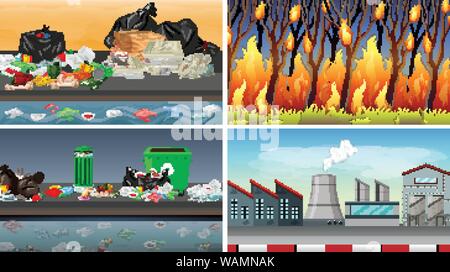 Ensemble de scènes polluées illustration Illustration de Vecteur
