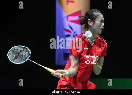Bâle, Suisse. Août 21, 2019. Cai de la Chine au cours de la concurrence Yanyan féminin 2ème match contre la Corée du Sud, Kim Ga Eun au Championnats du monde de badminton 2019 à Bâle, Suisse, le 21 août, 2019. Jundong Crédit : Li/Xinhua/Alamy Live News Banque D'Images