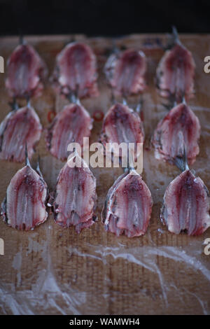 Produits semi-finis à partir de produits frais Viande Poisson charcuterie sur le marché contre Banque D'Images