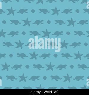 Les tortues de mer et coquillage motif transparent silhouette Illustration de Vecteur