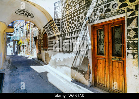 Magnifique village traditionnel unique sur l'île de Chios de Pyrgi. appelé comme(sculpté peint) village de Grèce Banque D'Images