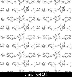 Les tortues de mer et coquillage contours vecteur illustration modèle transparent Illustration de Vecteur