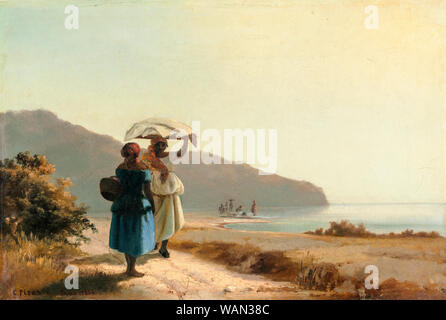 Camille Pissarro, peinture, deux femmes discutant par la Mer, Saint Thomas, 1856 Banque D'Images