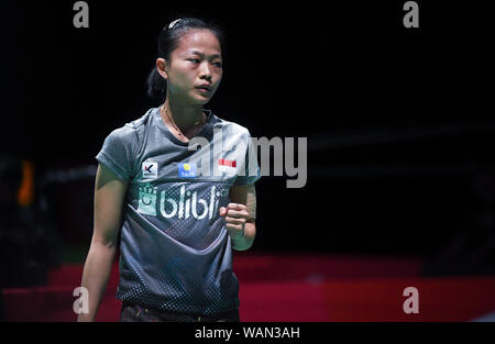 Bâle, Suisse. Août 21, 2019. Fitriani Fitriani de l'Indonésie au cours de la célèbre féministe des célibataires 2ème match contre Tzu Ying Tai du Taipei chinois à la BWF Championnats du Monde 2019 à Bâle, Suisse, le 21 août, 2019. Jundong Crédit : Li/Xinhua/Alamy Live News Banque D'Images