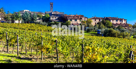 Village traditionnel et de vignobles en Toscane, région du Chianti,Italie. Banque D'Images