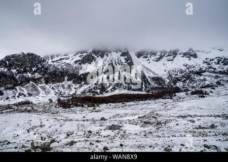 Le Monténégro, le contraste de blanc et les montagnes couvertes de neige Meadow et black rock du massif de montagne dans le parc national de Durmitor nature paysage près de zab Banque D'Images