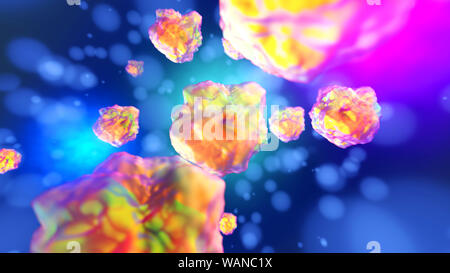 3D Rendered Illustration of colorful cellules au microscope. Banque D'Images
