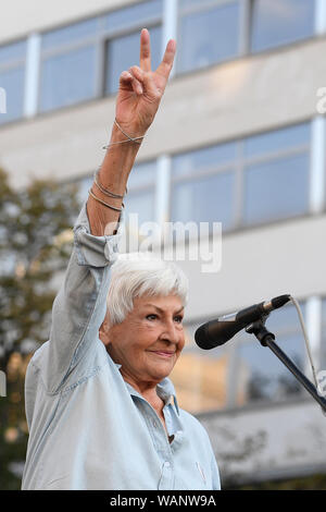 Kamila Mouckova assiste à Mars à Hradcanske Square près du Château de Prague, organisé par millions d'instants pour la démocratie à l'occasion du 50e anniversaire de la répression de manifestations civiques sur le premier anniversaire de l'occupation dirigée soviétique et mettez en surbrillance l'actuelle guerre de l'information. La route mars commence à la place Wenceslas (photo) et continuer via Politickych veznu street, Old Town Square et le Pont Charles à Prague, République tchèque, le 21 août 2019. (CTK Photo/Ondrej Deml) Banque D'Images