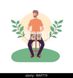 Homme avec les congas et les branches et les feuilles dans l'arrière-plan Illustration de Vecteur