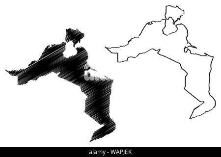 Le gouvernorat de Médenine (gouvernorats de Tunisie, République de Tunisie) map vector illustration, scribble sketch carte Médenine Illustration de Vecteur
