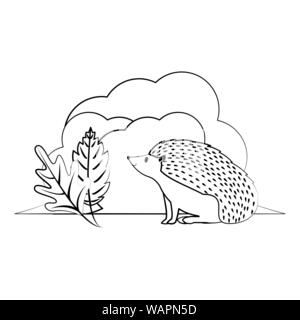 Les animaux sauvages et les éléments de l'action de grâces et de saison d'automne en noir et blanc Illustration de Vecteur