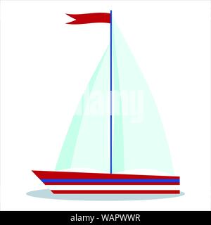 De l'icône rouge et bleu voilier avec deux voiles isolé sur fond blanc. Illustration de Vecteur