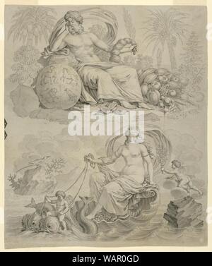 Dessin, caricature pour l'impression de coton- Les quatre éléments, 1810-20 Banque D'Images