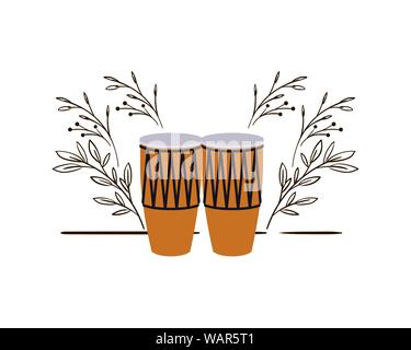 Congas avec branches et feuilles en arrière-plan Illustration de Vecteur