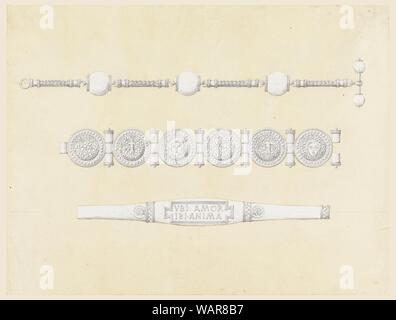 Dessin, Conception pour une chaîne de montre et deux bracelets, ca. 1870 Banque D'Images