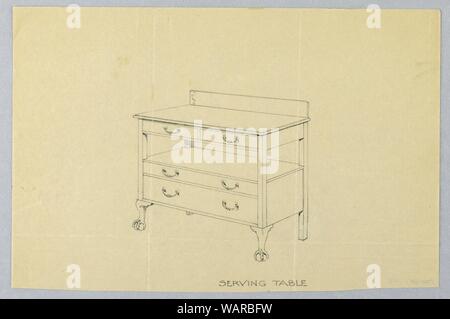 Le dessin, la conception de la table de service avec quatre tiroirs sur la boule et la Griffe pieds, 1900-05 Banque D'Images