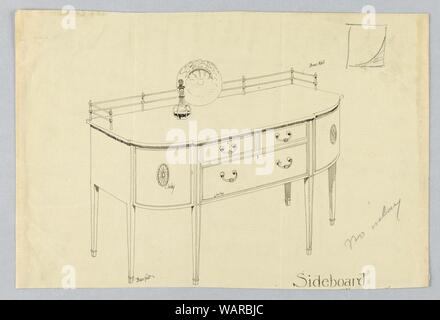 Dessin, Conception pour bahut avec Rail en laiton et laiton pieds, 1900-05 Banque D'Images