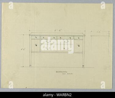 Dessin, Conception pour bahut avec six tiroirs en plan et en élévation, 1900-05 Banque D'Images